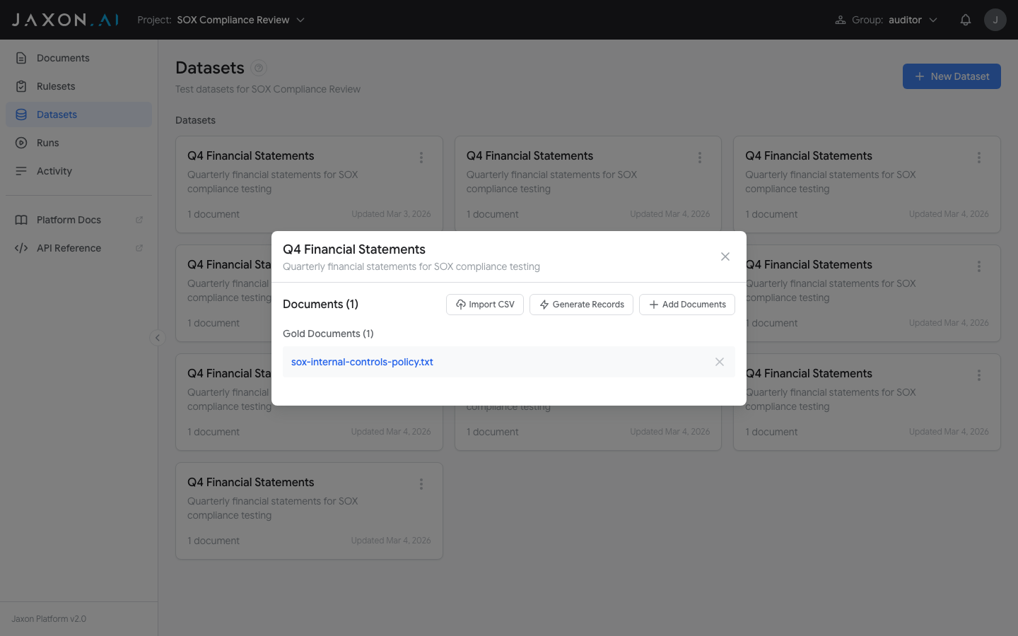 Dataset detail modal