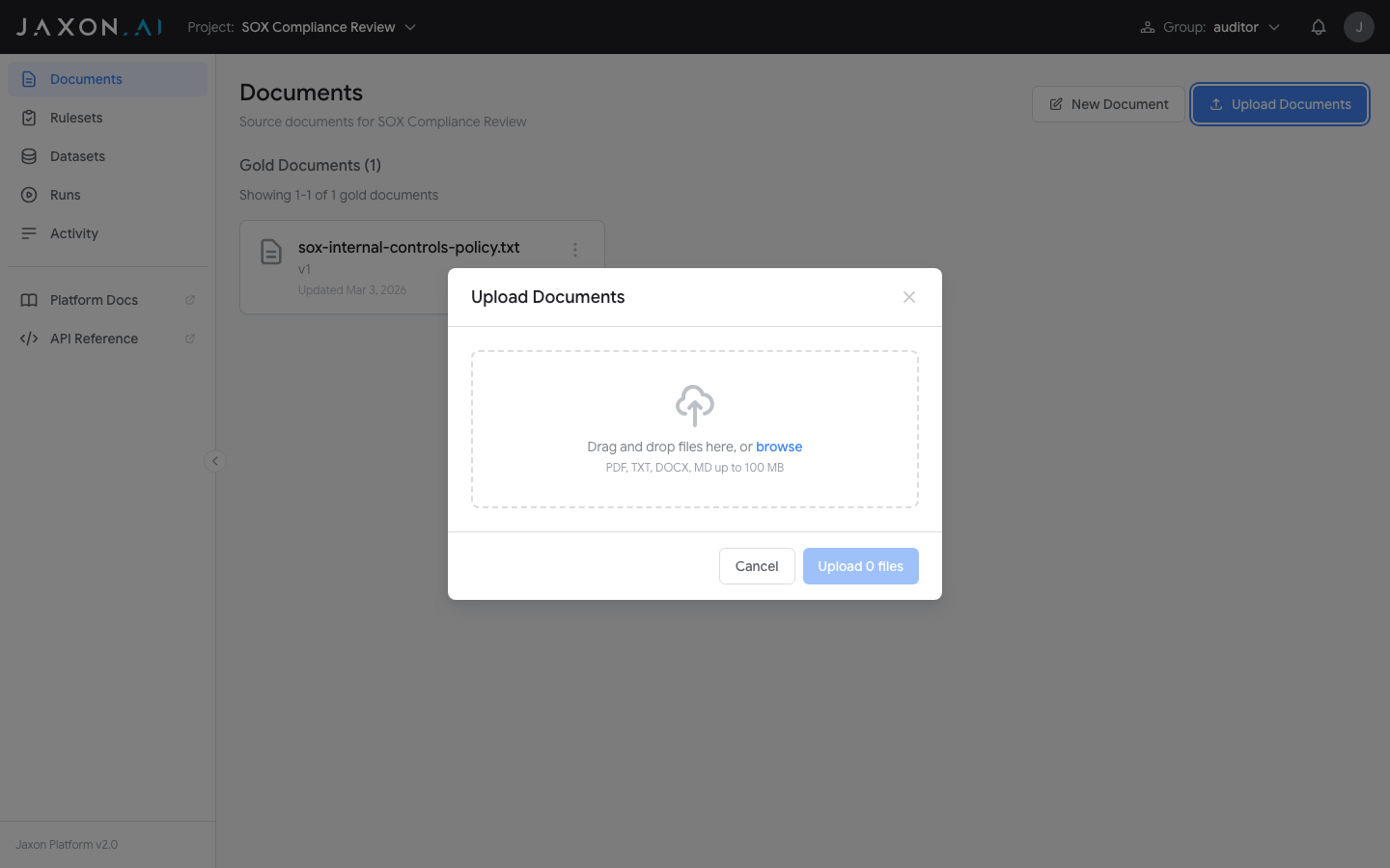 Document upload modal