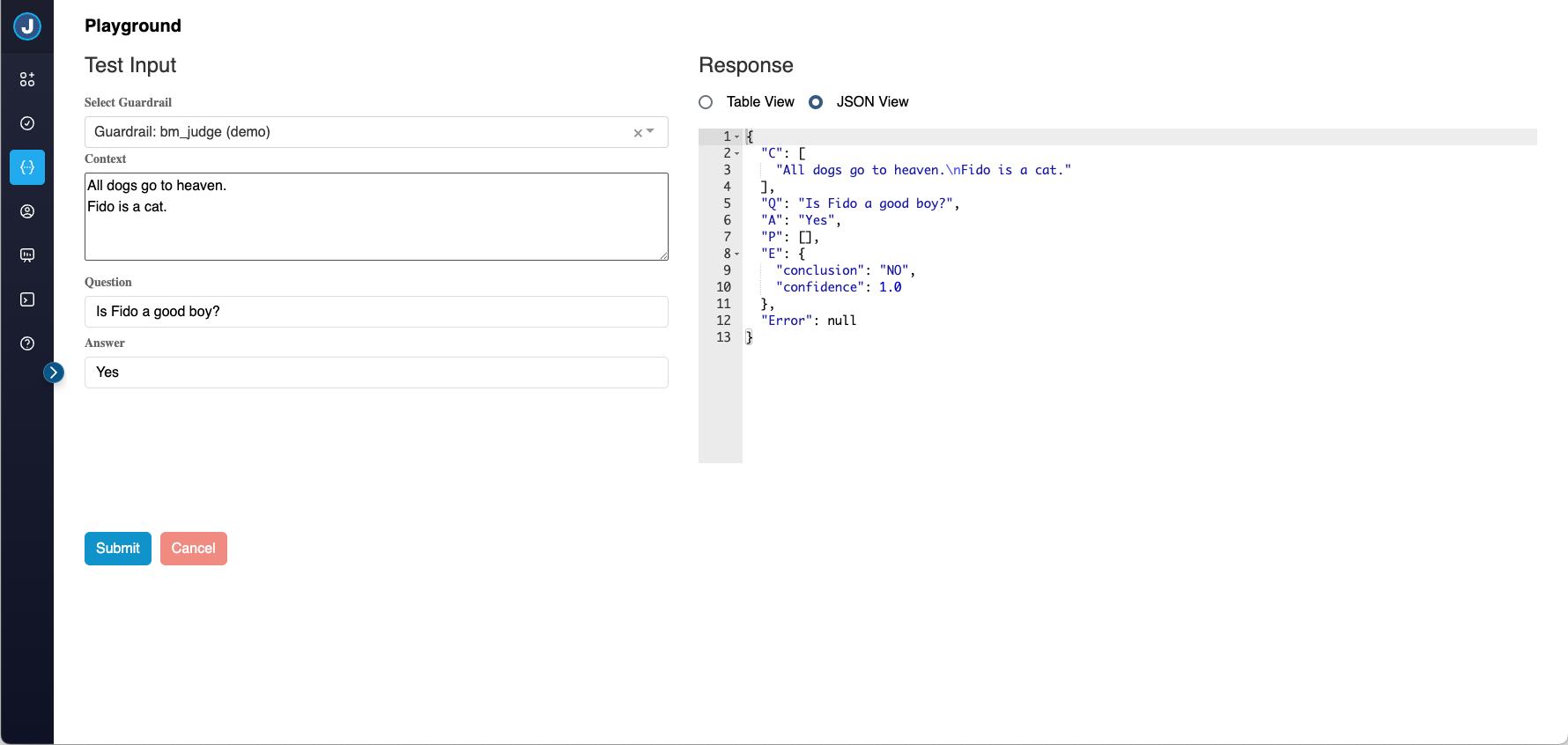 Playground JSON Response