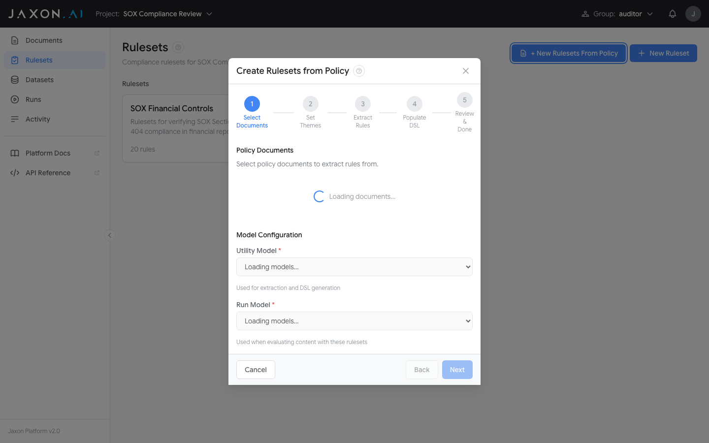 Ruleset creation wizard