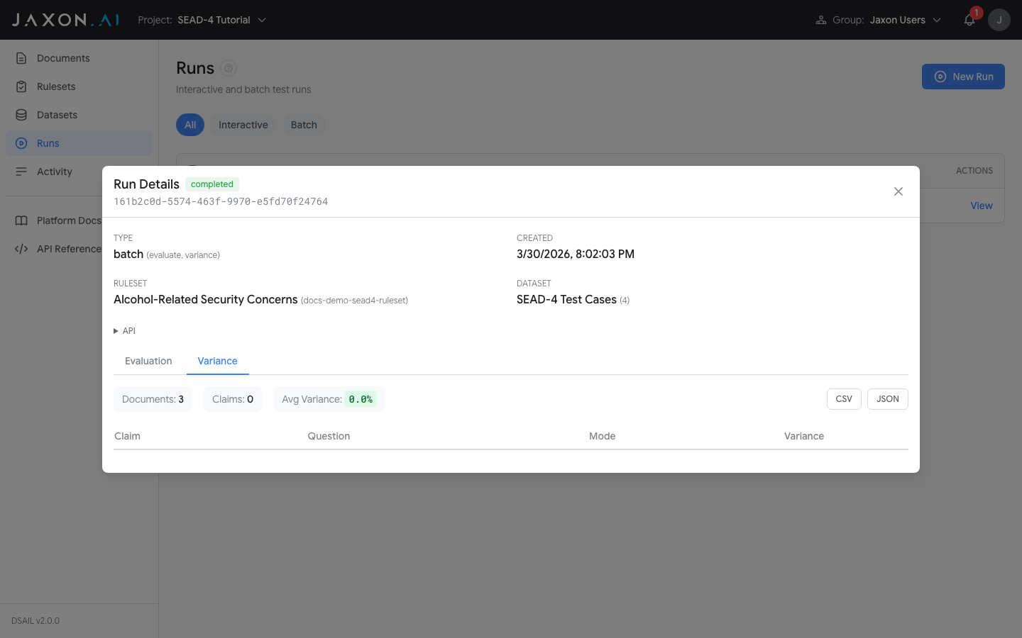 Variance analysis results