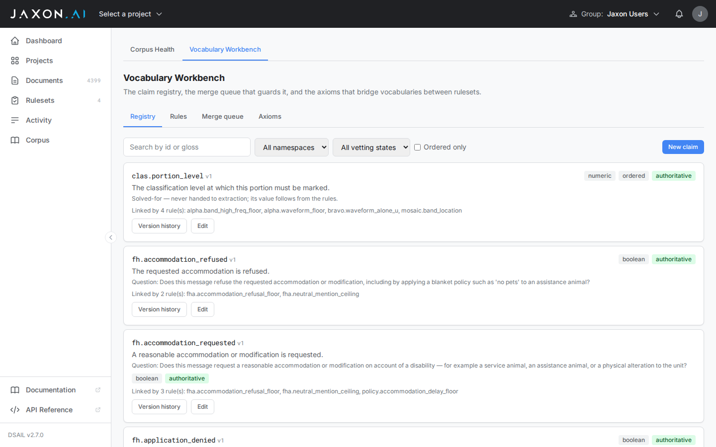 The Vocabulary Workbench, Registry tab